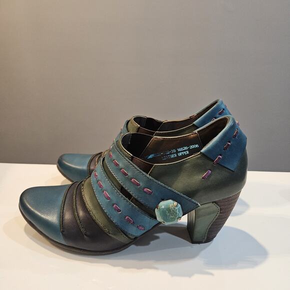 Spring Step L'Artiste Womens 39/8.5 Shoes Bootie Block Heels Leather Slip-On - Picture 1 of 11